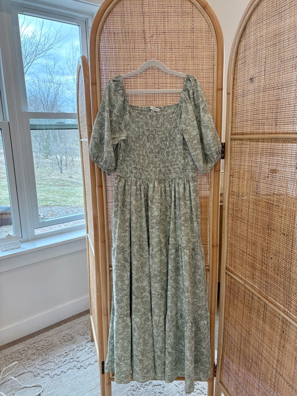Baltic Born Sage Green Floral Maxi Dress with Puff Sleeves